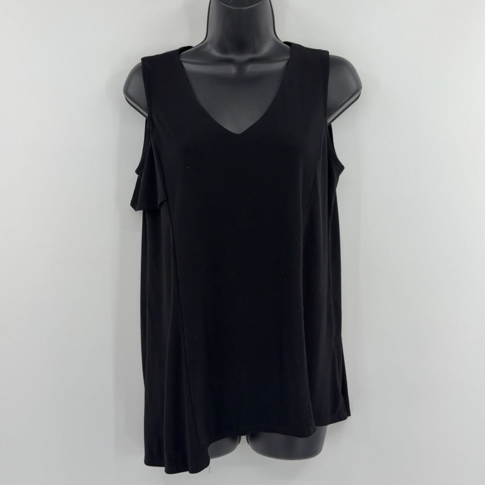 Joseph Ribkoff Sleeveless Asymmetrical V-Neck Top in Black | Size 8